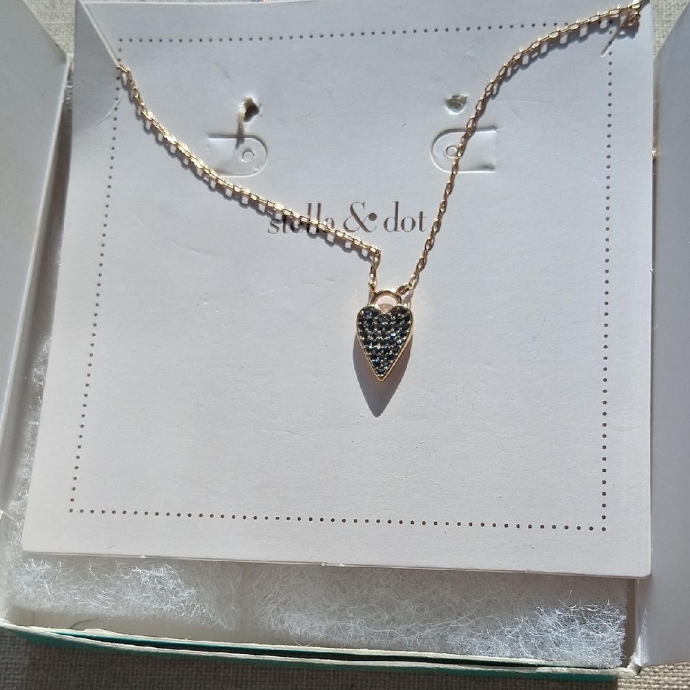 Stella & Dot Gold Necklace with Black Heart Pendant
